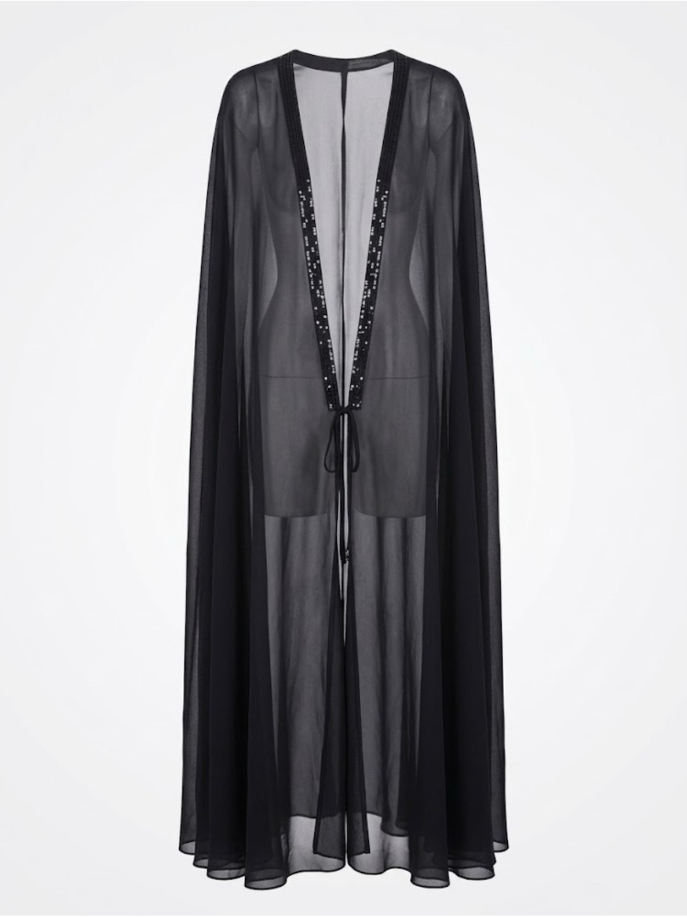 Black Sheer Chiffon Midi Evening Cape With Sequin Detail Plus SZ 4X NWOT